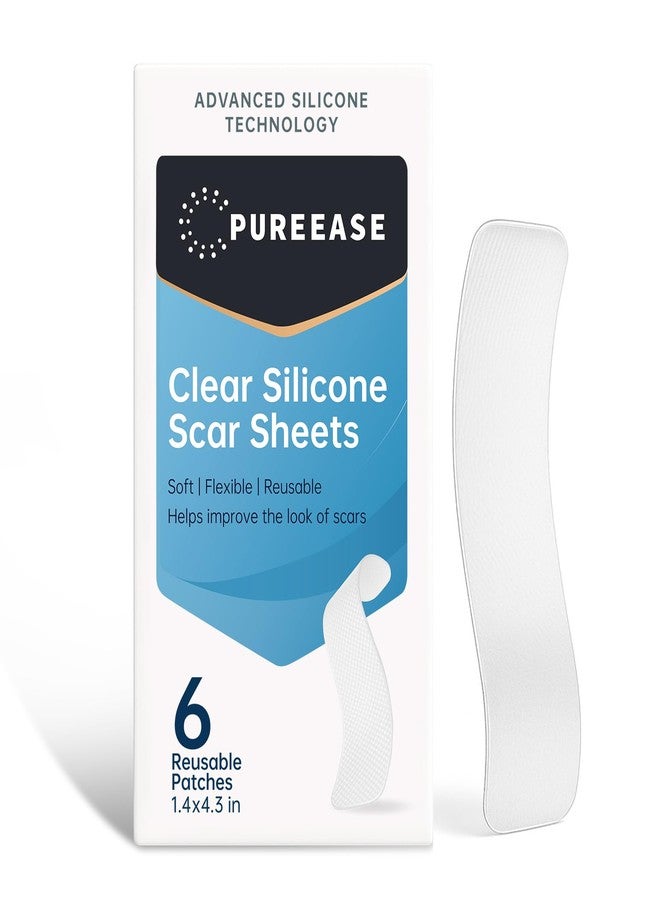 PUREEASE Silicone Scar Sheets – Reusable Medical-Grade Silicone Gel Strips for Body & Face – Soft, Invisible & Flexible – 1.4 x 4.3 in – 6 Clear Patches for Old & New Scars – Smoother Skin Appearance - Image 1